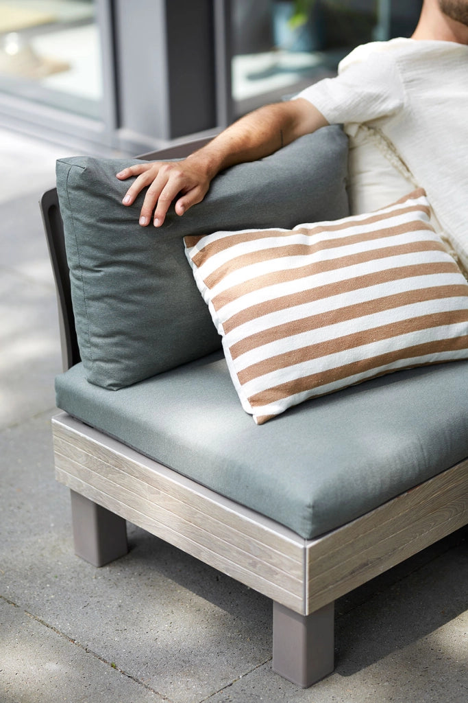 Seduta Modulare Keter Elements con Schienale e Cuscino Verde Muschio 65x74x80 cm Effetto Legno Ashwood e Cappuccino
