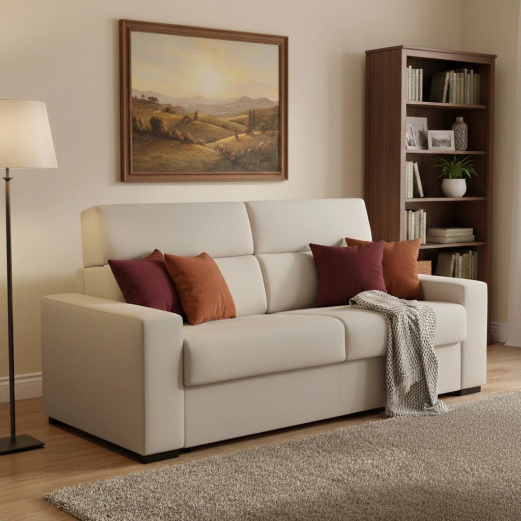 Casabona, Divano Letto 2 Posti Sfoderabile Made in Italy, 180x95 cm Beige