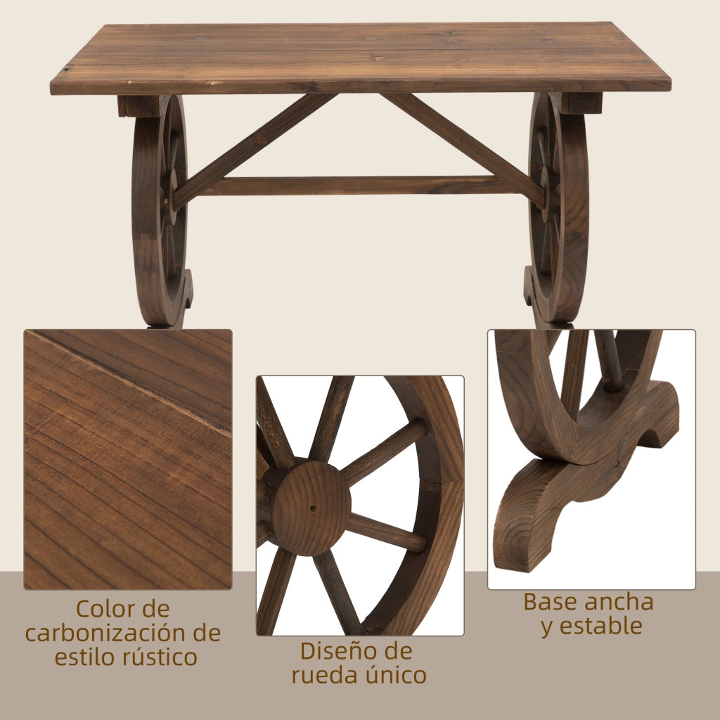 Tavolo da giardino in legno di abete con gambe a ruota per esterno e interno 110x60x65 cm ¨C Xylo ¨C Finitura carbonizzata