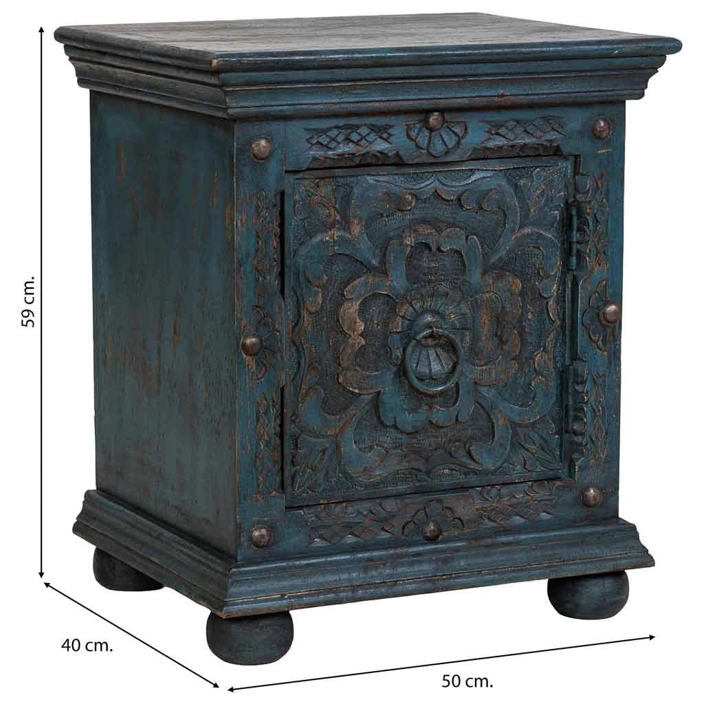 Mobile da ingresso artigianale in legno, blu, 50x40x59h cm