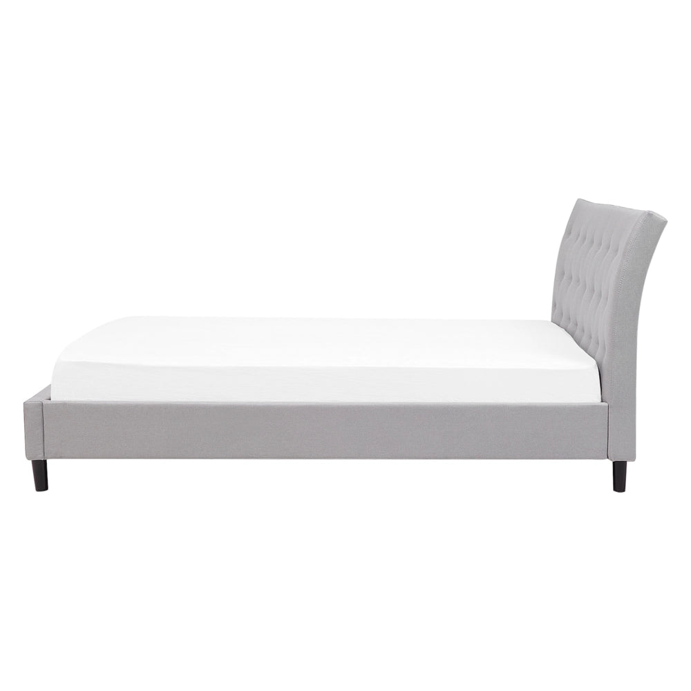 Letto a doghe Tessuto in poliestere grigio Gambe in legno imbottite Testiera capitonné 160 x 200 cm Design moderno