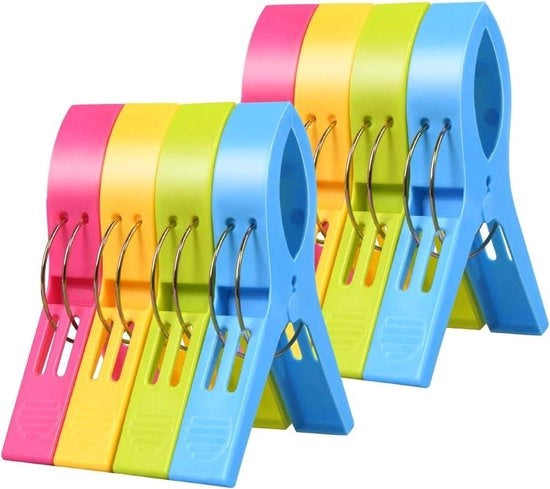 Set di 8 clip per asciugamani per lettini e sdraio - Grande pinza per asciugamani in plastica colorata - Ideale per sdraio da bagno e asciugamani da stendere