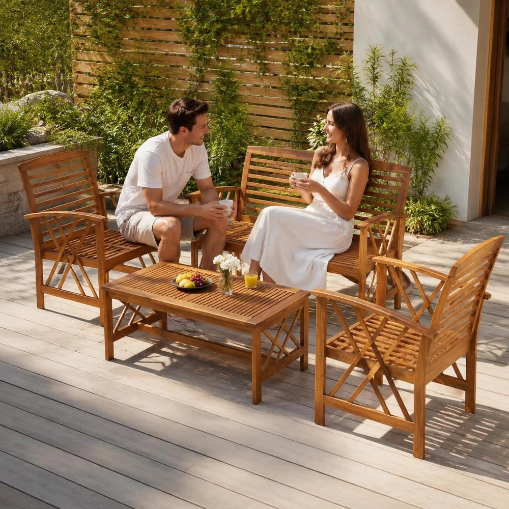 4-piece Garden Lounge Set Made Of Solid Acacia Wood