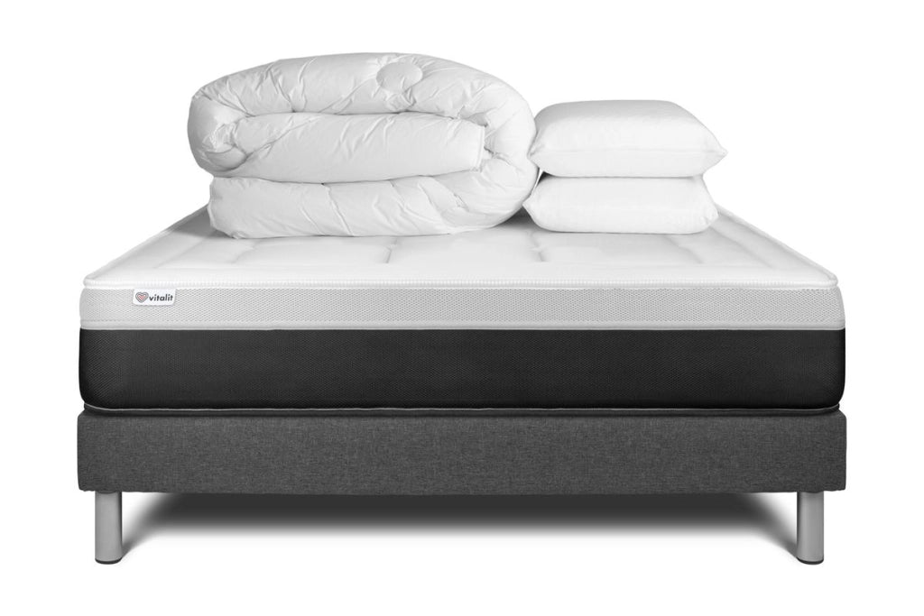Pacchetto letto completo - Materasso 140x200cm + Box spring con doghe (kit) + 2 cuscini + Piumino - Vital Form