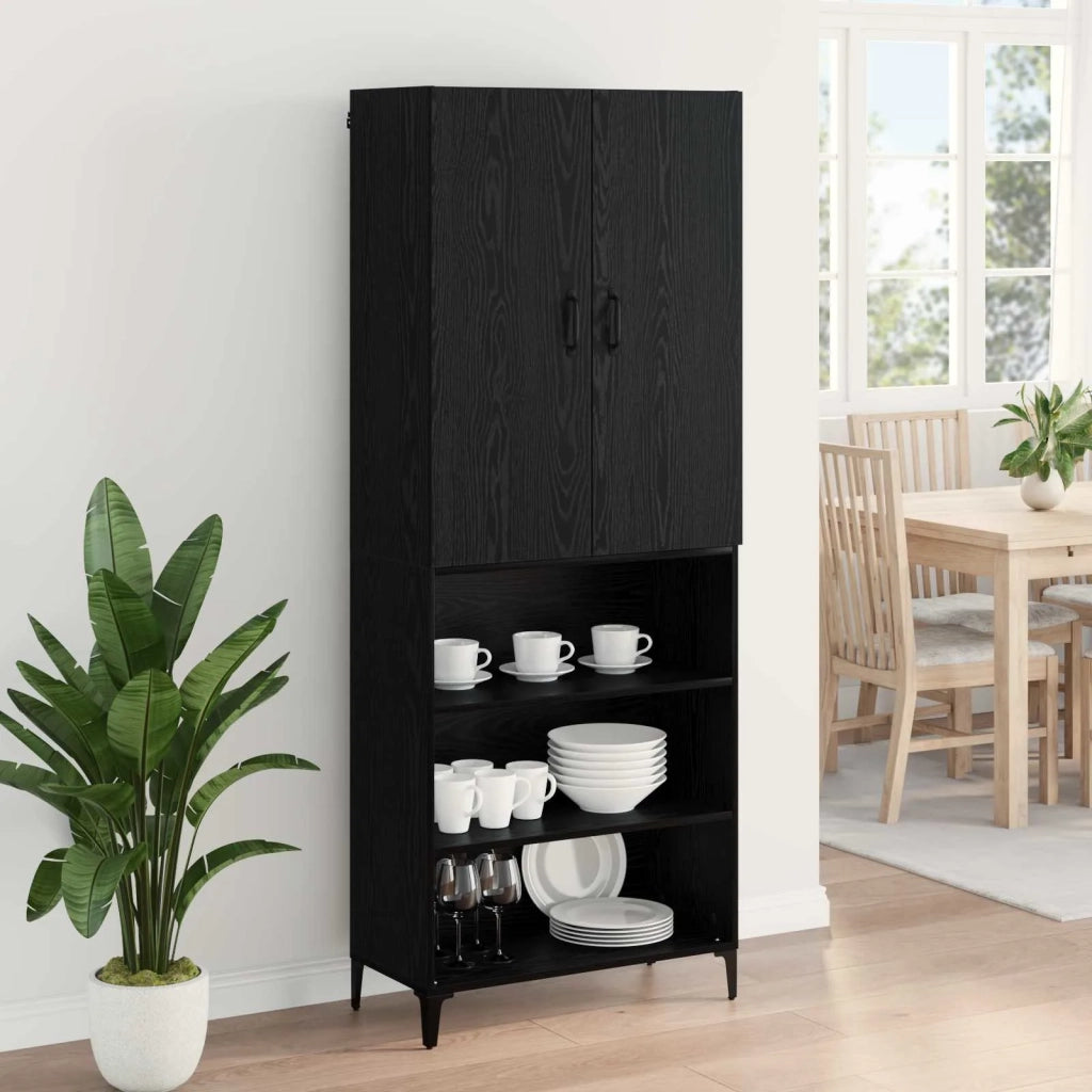 Credenza | Madia | Buffet da pranzo | Armadio da pranzo Rovere Nero 69,5 x 34 x 180 cm Legno multistrato