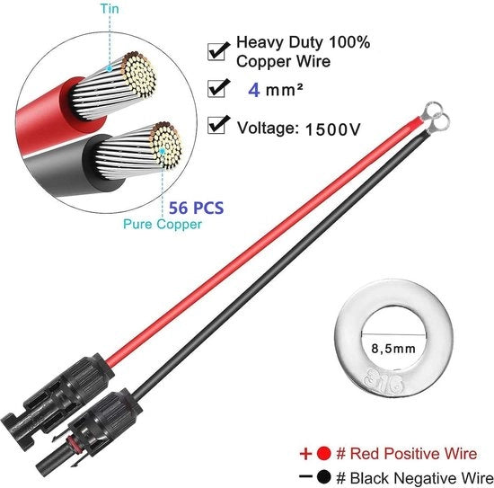 Cavo di estensione fotovoltaico 1,5m 10AWG 4.0mm² con connettore e prese per pannelli solari, adattatore per generatori e convertitori solari