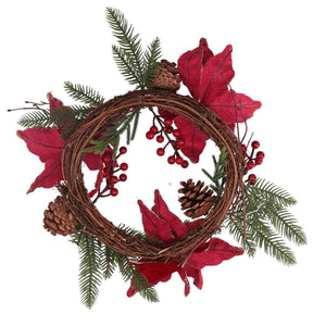 Coroncina fiori pigne rosso oro tondo cm Ø50x10