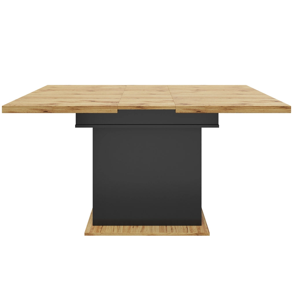 Tavolo allungabile 110-140x80x75 cm con LED e USB; 2 cassetti; MDF nero e naturale