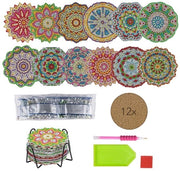12 Sostegni per Diamond Painting con Standard Metallico | 12 Sostegni in Legno | Inclusi Diamanti e Strumenti | 29 Pezzi (Mandala di Fiori)