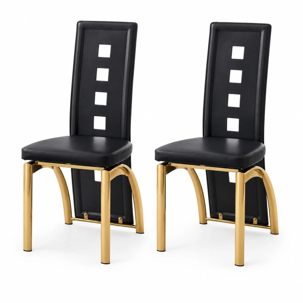 Set di 2 sedie da pranzo nere e oro in PU e metallo