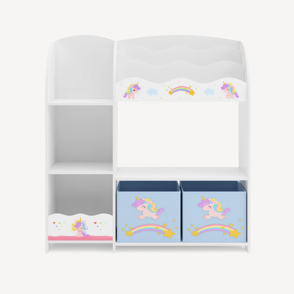 Scaffale per Cameretta Lysekil con Portalibri e Scatole 100x93x30 cm Design Unicorno [en.casa]