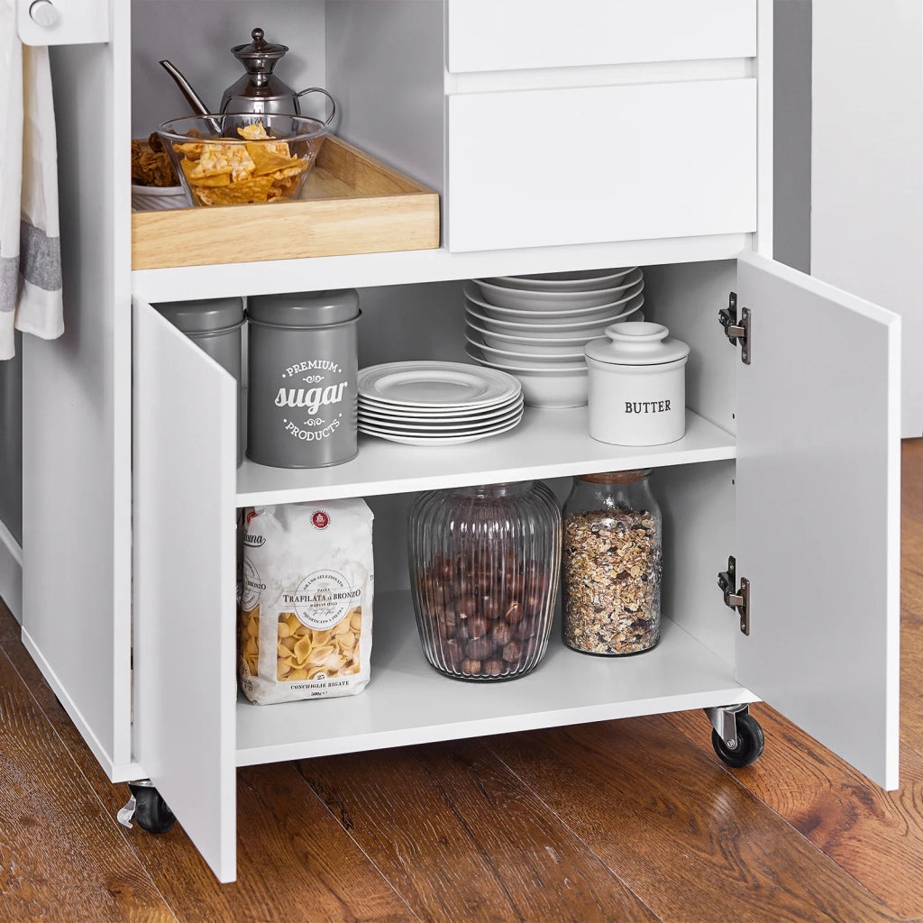 Carrello cucina con 2 cassetti e 2 ante Carrello multiuso Bianco 72x40x84cm FKW123-WN