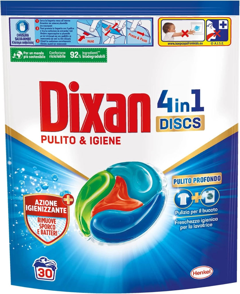 DIXAN DISCS 4 IN 1 PULITO E IGIENE IN CONFEZIONE DA 30 LAVAGGI OKY