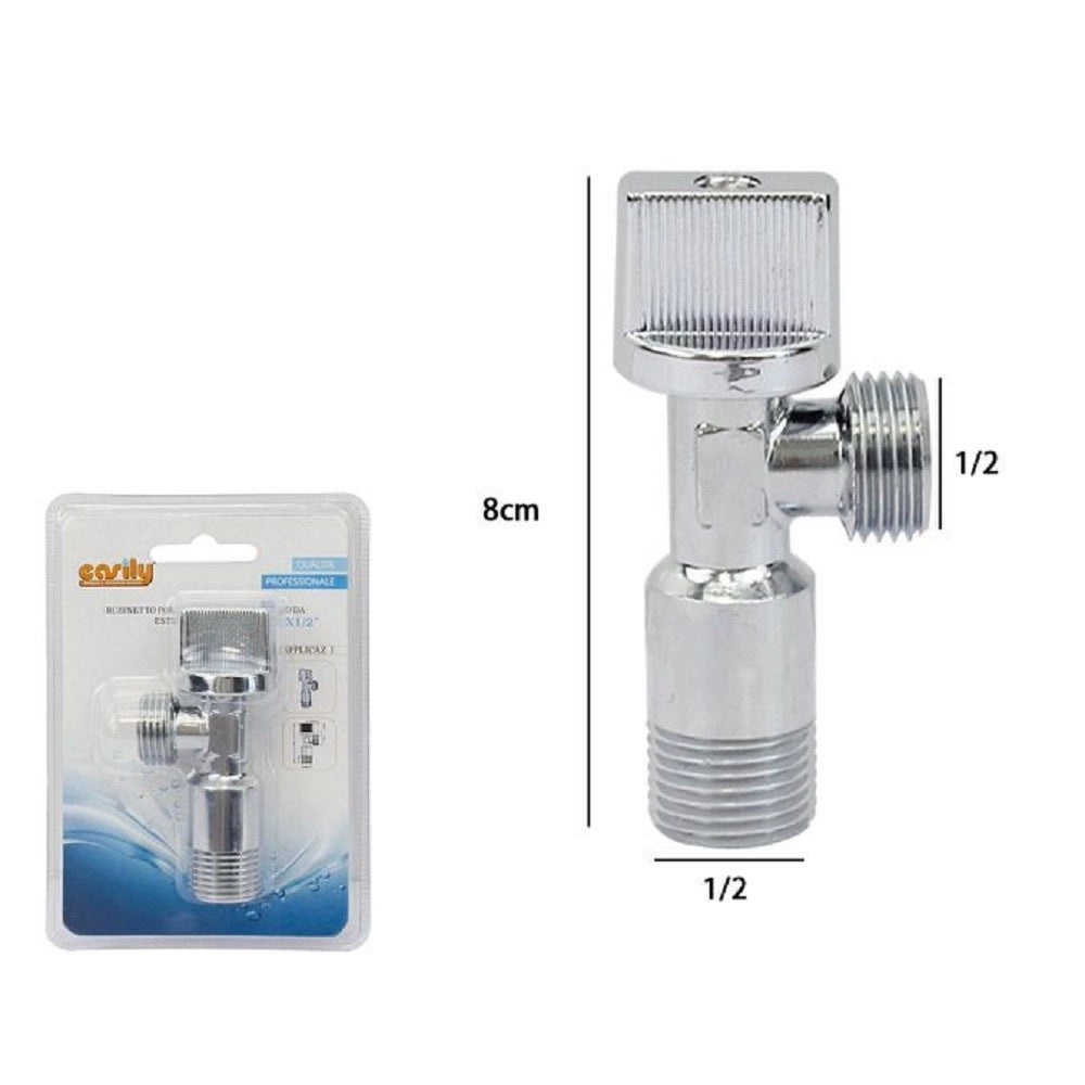 Trade Shop - Rubinetto Sottolavabo Cromato 1/2 1/2 Sotto Lavandino 8cm Cromo Valvola 59985 -