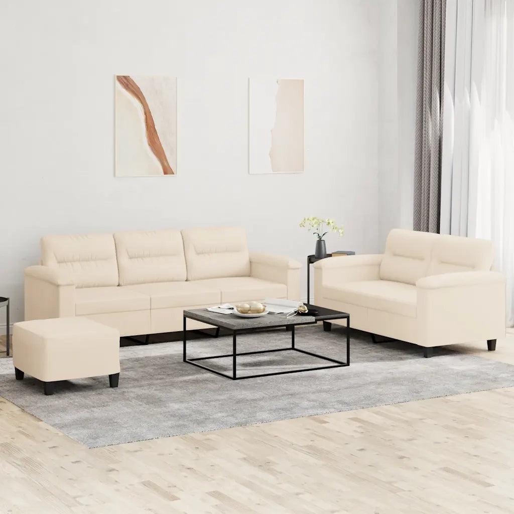 Set Divani 3 pz con Cuscini Beige in Tessuto Microfibra 3202349