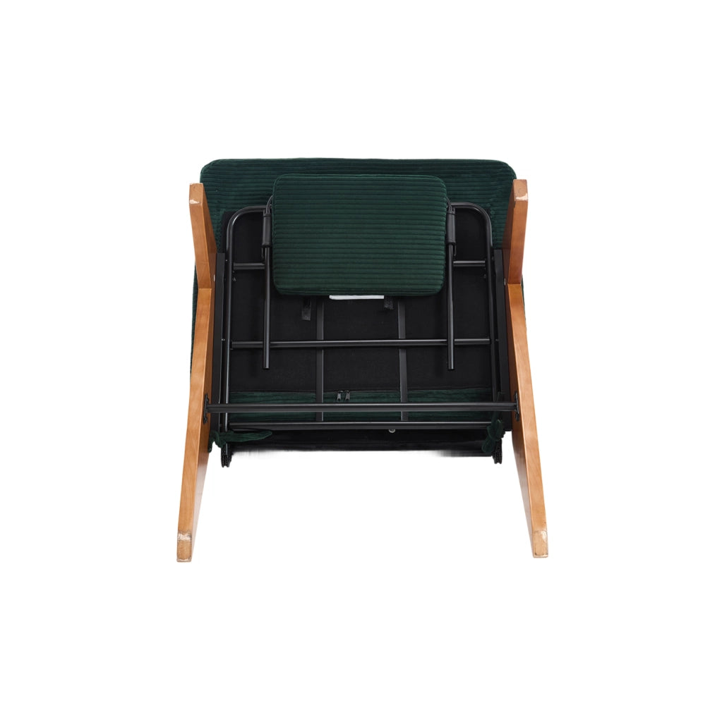 Poltrona reclinabile in corduroy verde smeraldo con cuscino lombare; 127x73x90 cm