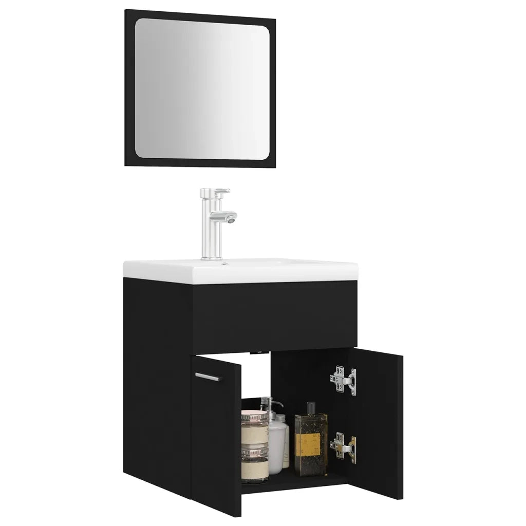 Set Mobili da Bagno Nero in Legno Multistrato