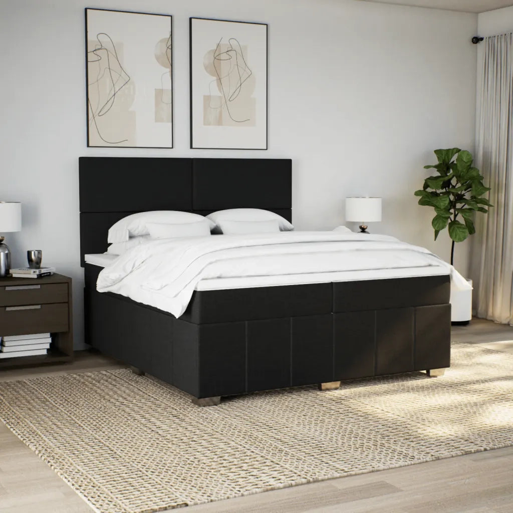 Giroletto a Molle con Materasso Nero 200x200 cm in Tessuto