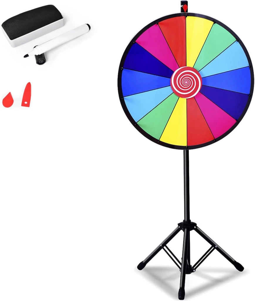 Ruota della Fortuna 24'', 14 Shot, da Terra con Altezza Regolabile, con Pennarello e Cancellino Riutilizzabile, Base Stabile a Treppiede, per Feste, Carnevale e Ferie (Ø60 cm, 111-157cm)