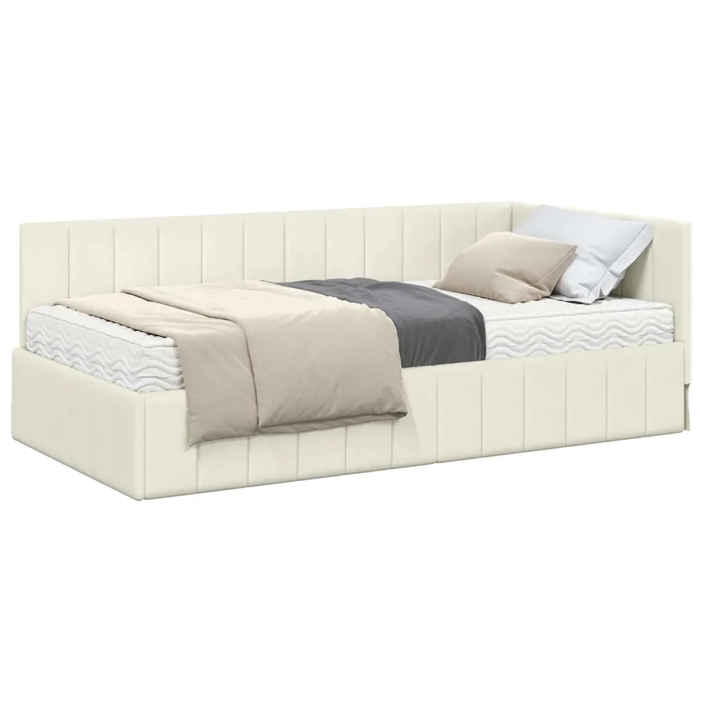 vidaXL Cornice del letto ad angolo Crema 90 x 200 cm Velluto