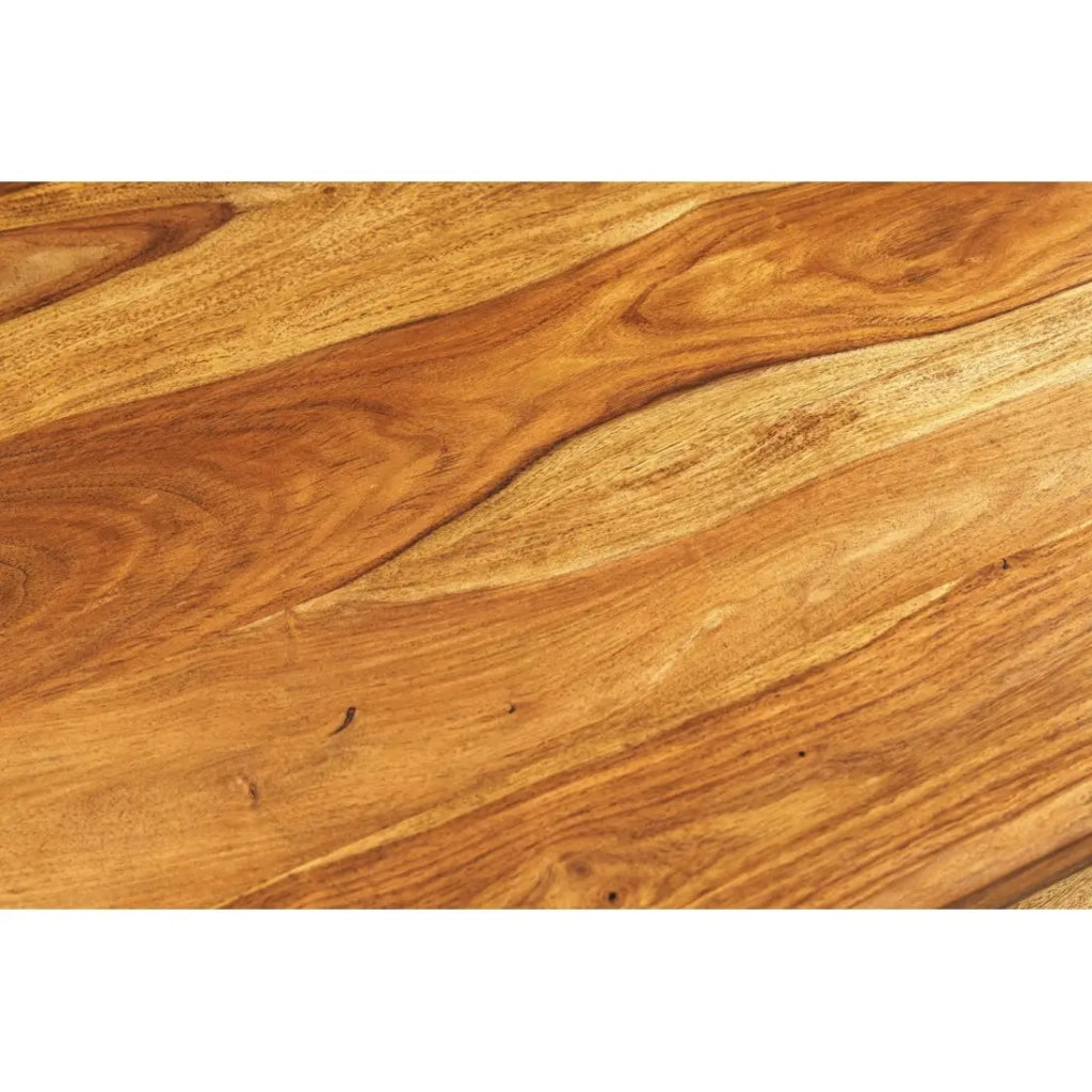Tavolino RETROVA 90 cm in legno di Sheesham verniciato con gambe in metallo nero e vano aperto