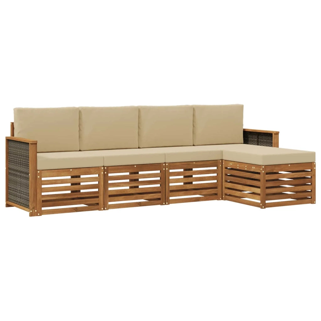 Set di divani da esterno con cuscino 5 pcs Naturale e Beige 3384229