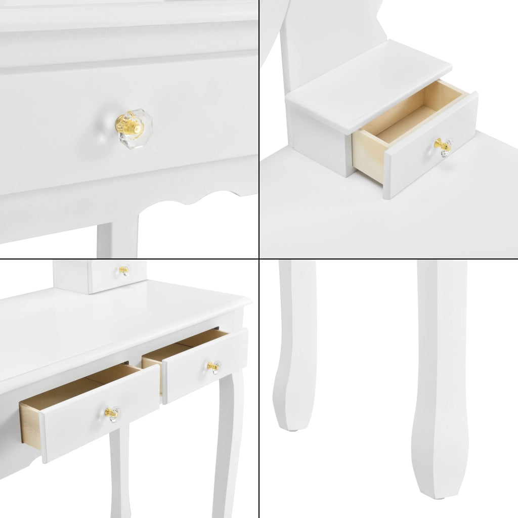 Tavolo da Trucco Limerick con Specchio Integrato e Sgabello - Bianco [en.casa]