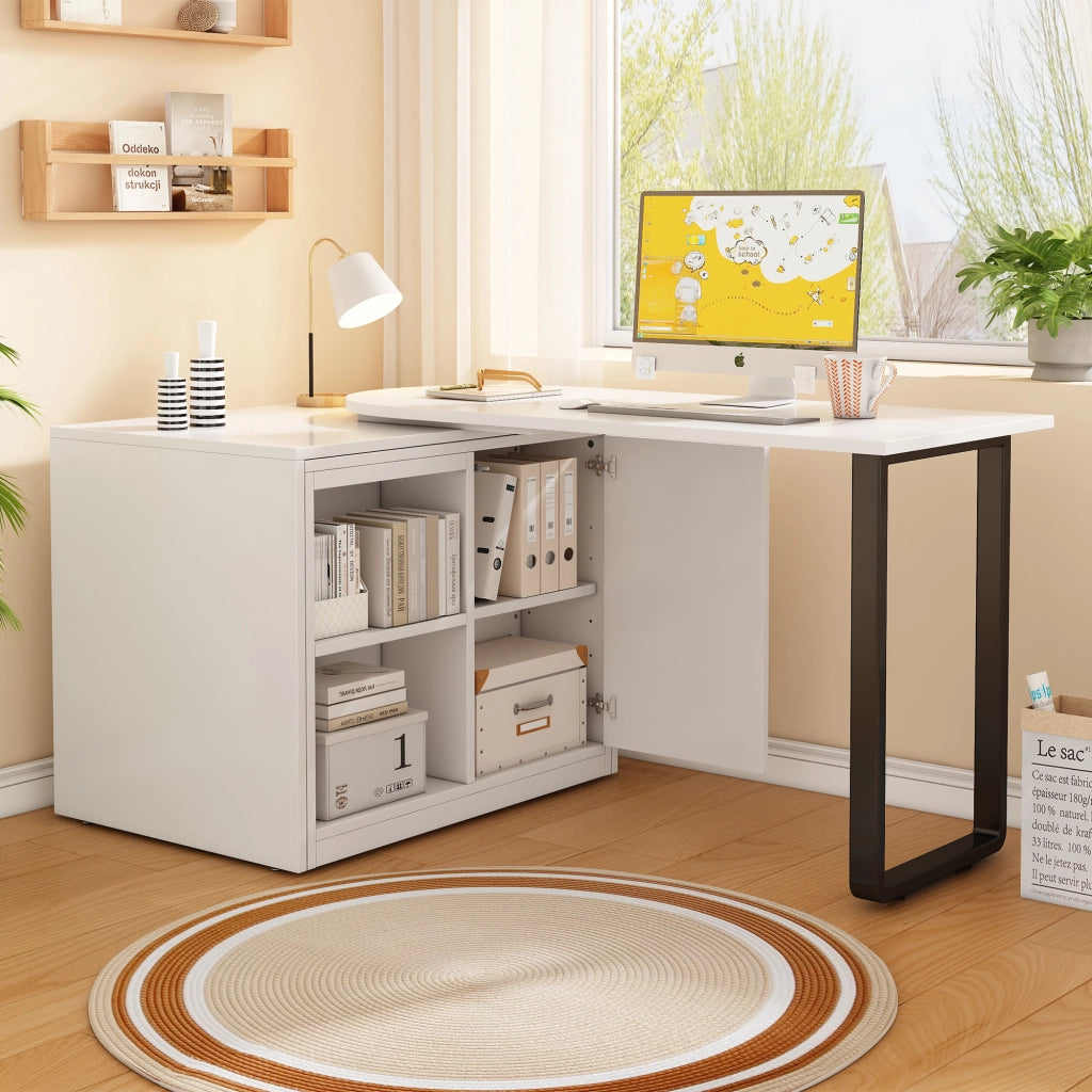 Scrivania pieghevole multifunzionale con letto e 2 vani aperti, per ufficio e camera, bianco, 216 × 116 × 79 cm