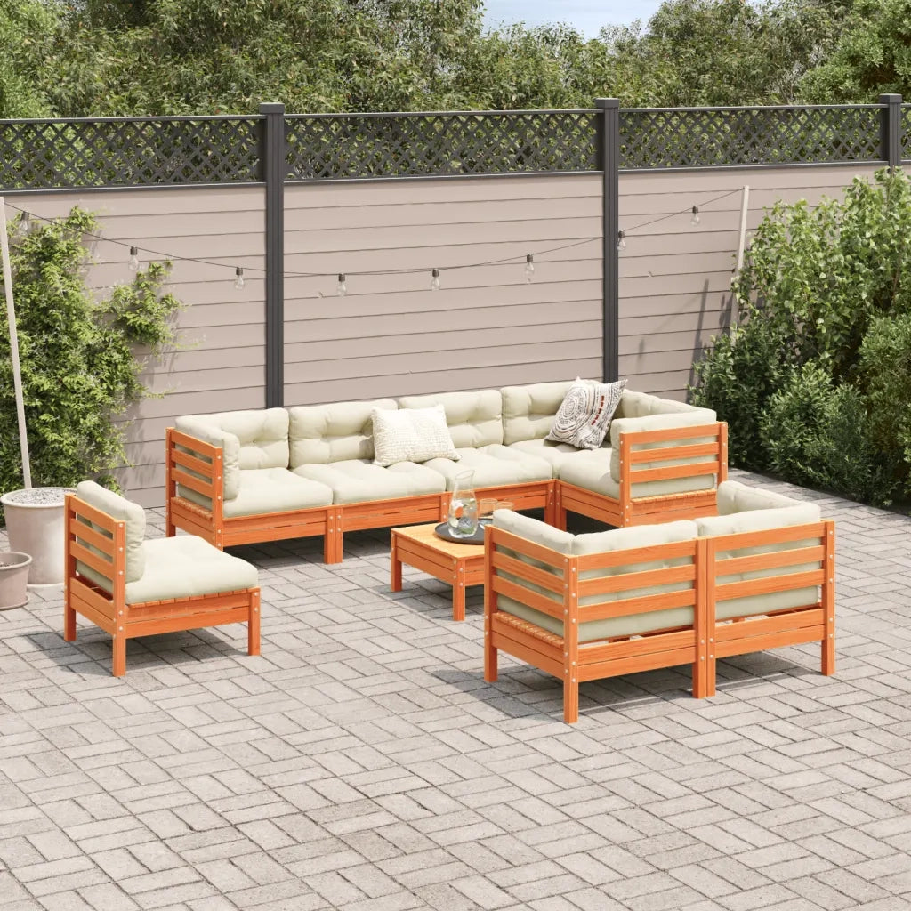 Set Divani Giardino 9 pz con Cuscini Marrone Cera Massello Pino 3299516