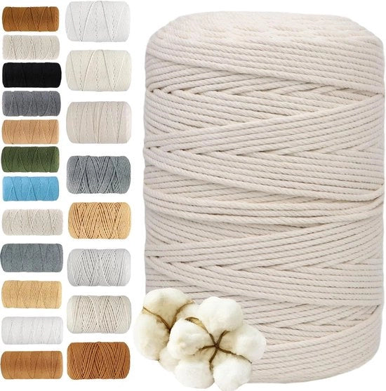 Seta a 2 mm x 220 m per cordone di macramè in cotone per decorazioni boho per piante, fiori e regali per amici
