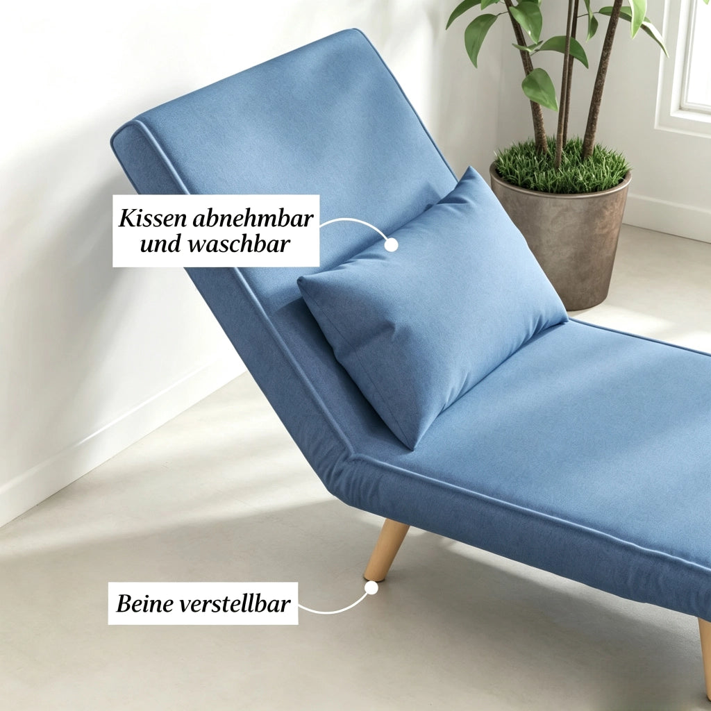 Sedia letto convertibile 1 posto con schienale regolabile, tessuto blu, struttura in metallo