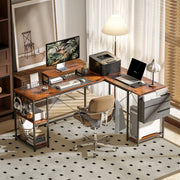 Scrivania angolare per computer gaming ¨C Minimal ¨C marrone legno multistrato con ripiani 168x120cm per ufficio casa