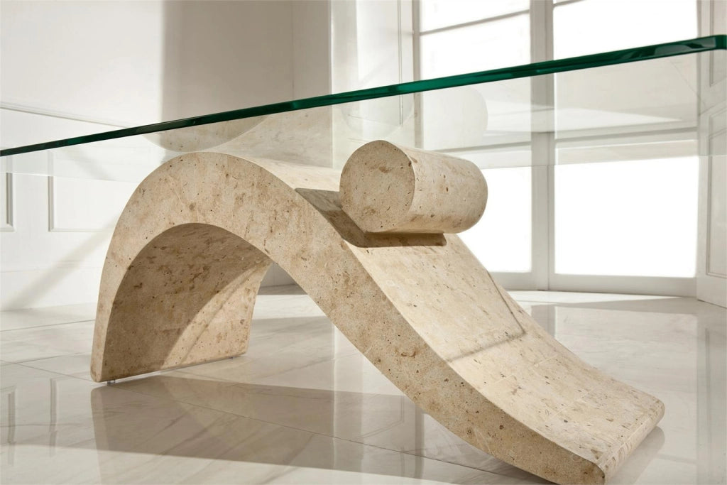 Dove - Tavolino  (120 x 70 x 40 - Trasparente) in Vetro temperato beige