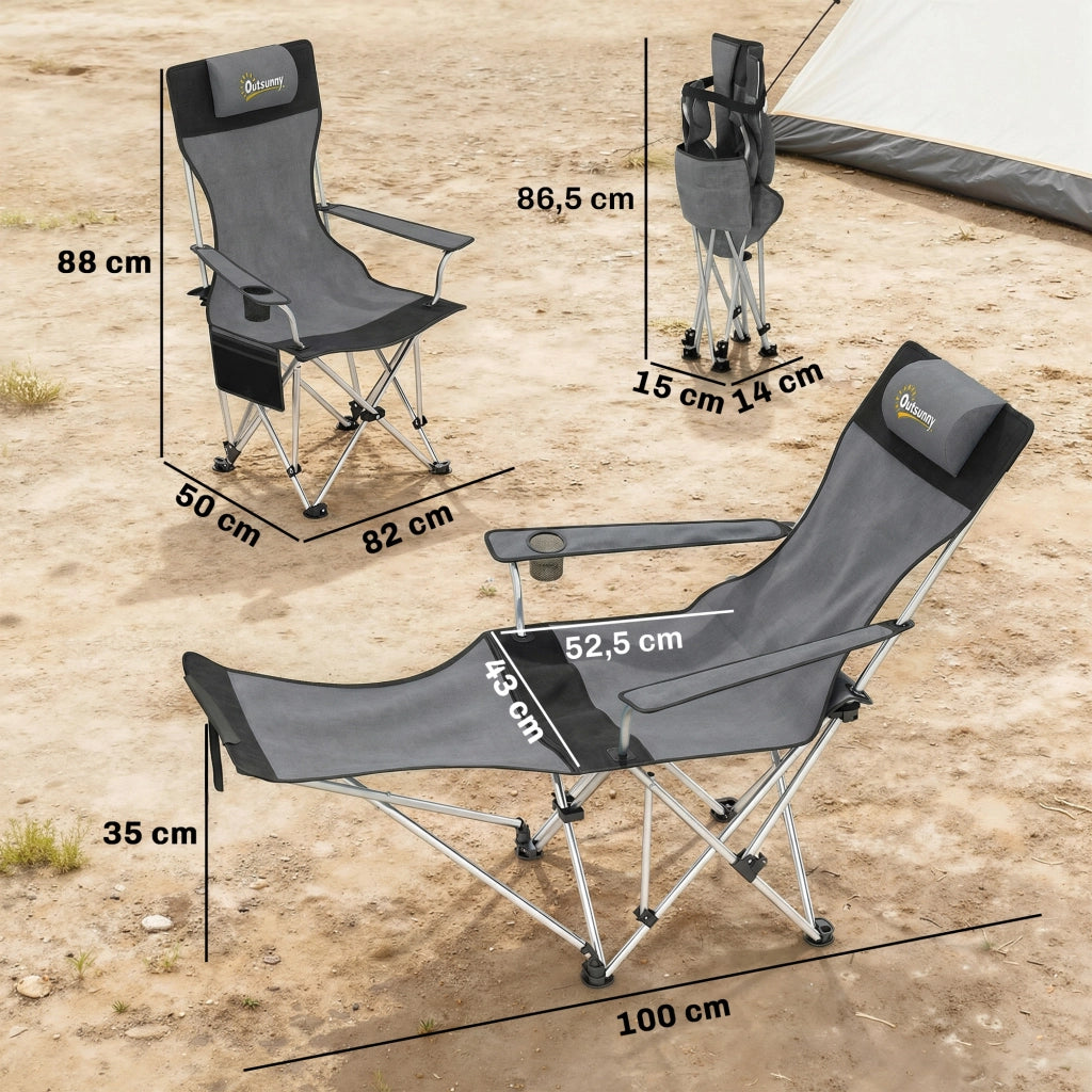 Sedia da camping pieghevole inclinabile con poggiapiedi ¨C Zephmum ¨C Grigio
