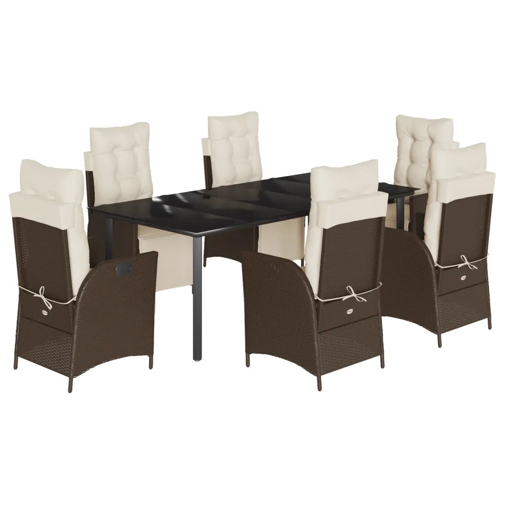 Set da Pranzo da Giardino 7pz con Cuscini in Polyrattan Marrone