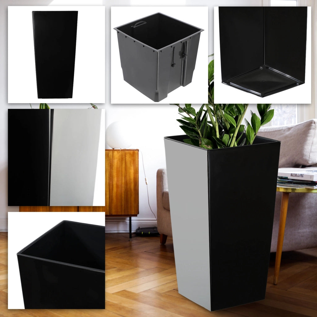 Vaso da fiori KADAX + inserto, supporto per fiori da giardino alto, nero lucido, 68 cm