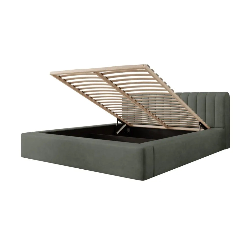 Lettino CERVIN - Velluto morbido Salvia Notturna - 160x200 cm - Rete sollevabile - Design elegante