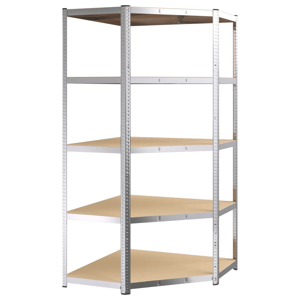 Scaffale Angolare Resistente 5 Strati Argento Acciaio e Legno 152880