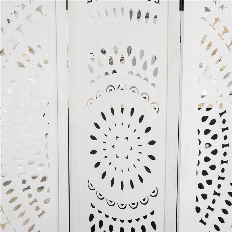 SEPARÈ PARAVENTO DA INTERNI PIEGHEVOLE A 3 PANNELLI IN LEGNO INTAGLIATO 120X170 CM BIANCO