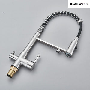 Bernd | Rubinetto da cucina a osmosi a molla a 3 vie argento Rubinetto con filtro in acciaio inossidabile spazzolato | Miscelatore da ristorante