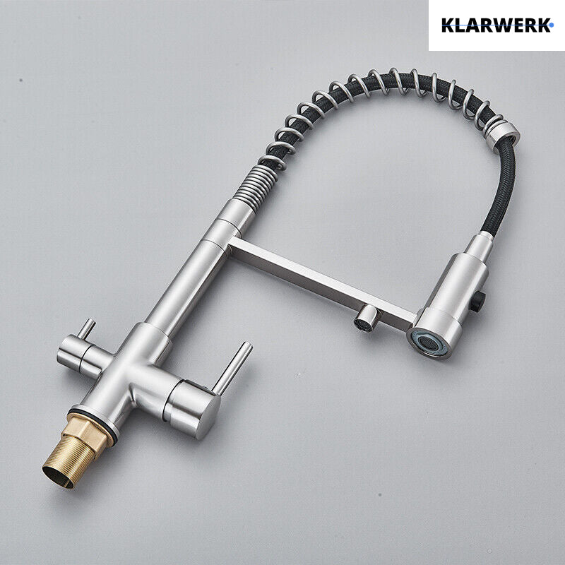 Bernd | Rubinetto da cucina a osmosi a molla a 3 vie argento Rubinetto con filtro in acciaio inossidabile spazzolato | Miscelatore da ristorante