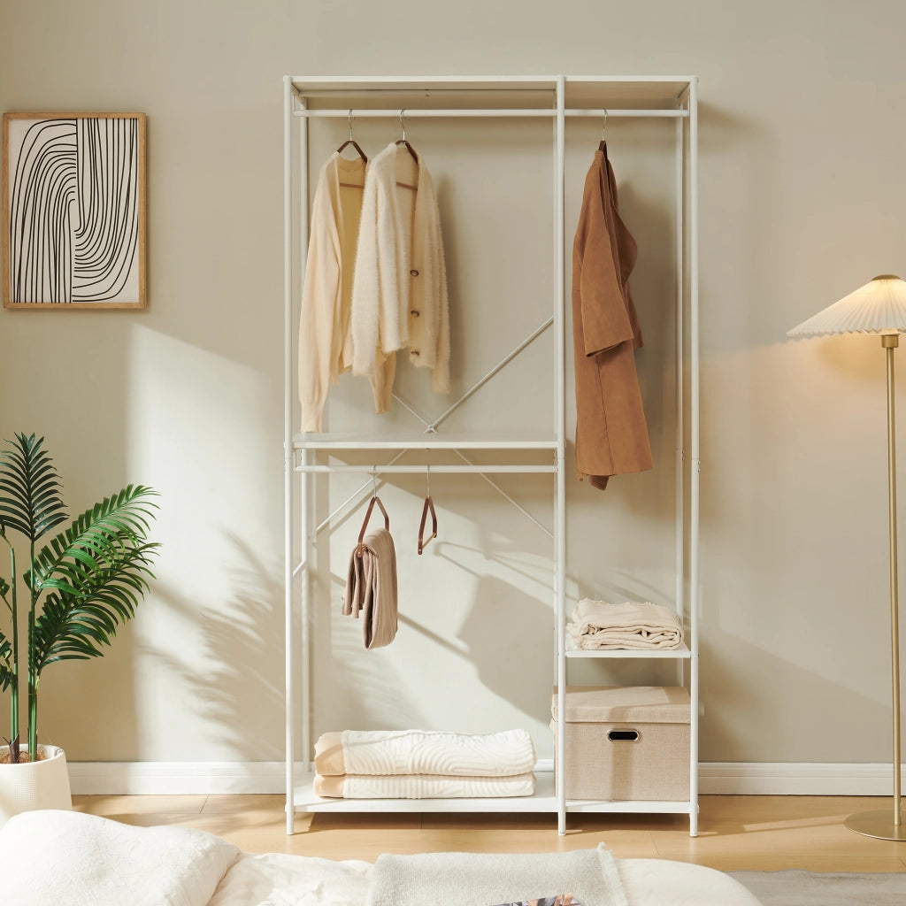 Guardaroba Aperto Verdfjorg con 3 Vani Appendiabiti e 3 Ripiani 200 x 110 x 40 cm - Bianco [en.casa]