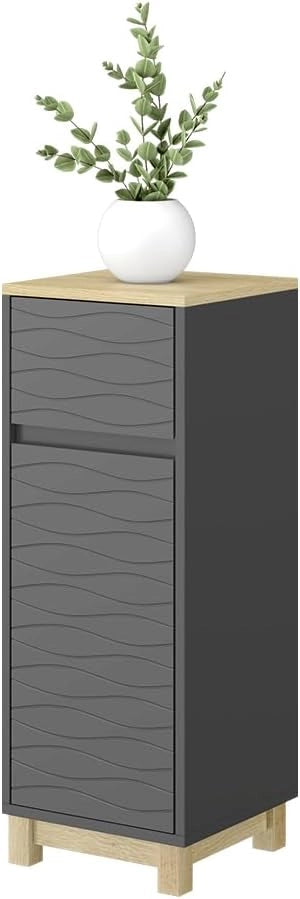 Mobile midi Livia, Antracite, 30 x 80 cm con cassetto, per riporre sopra il WC con area scaffale aperta