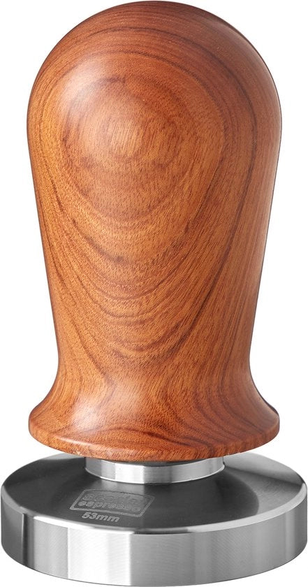 Tamponatore per Barista; Calibrato fino a 35 lbs di pressione di contatto; con maniglia in alluminio o legno pregiato e base in acciaio inox di precisione.