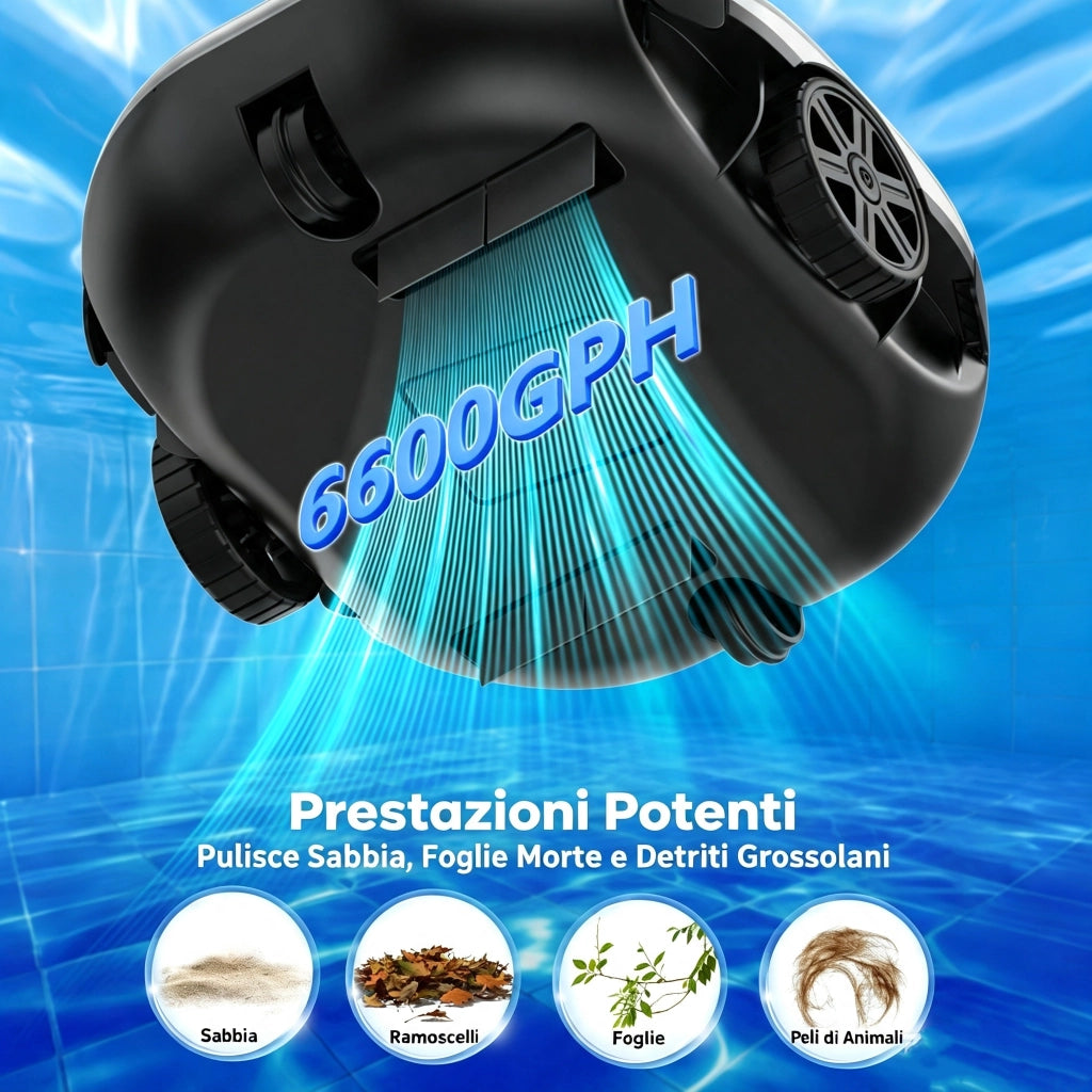 Robot per piscina automatico wireless 5000mAh IPX8 130min 3L rientro automatico bordo