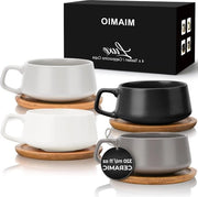 Set di 4 tazze e tazze in ceramica da the con cappuccino - tazza in ceramica per cappuccino, latte, espresso e Americano - collezione di lusso con ciotola per the da portare