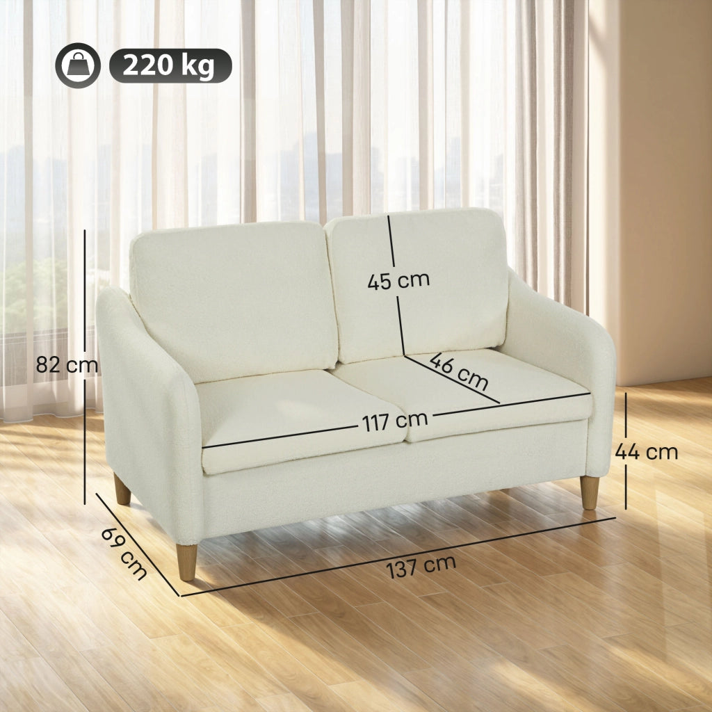 Divano 2 Posti Moderno 137x69x82 cm con Cuscini Spessi e Rivestimento Sherpa Crema