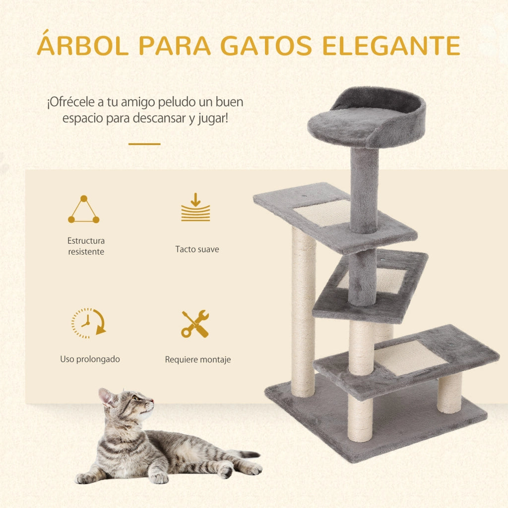 Albero Gatto ¨C zephmum ¨C Grigio Beige Legno Aglomerato 48,5x48,5x100 cm