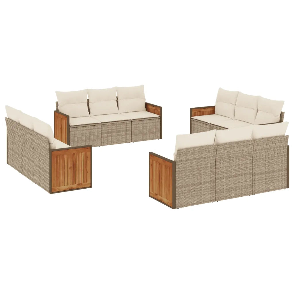 Set Divani da Giardino 12 pz con Cuscini Beige in Polyrattan 3227514