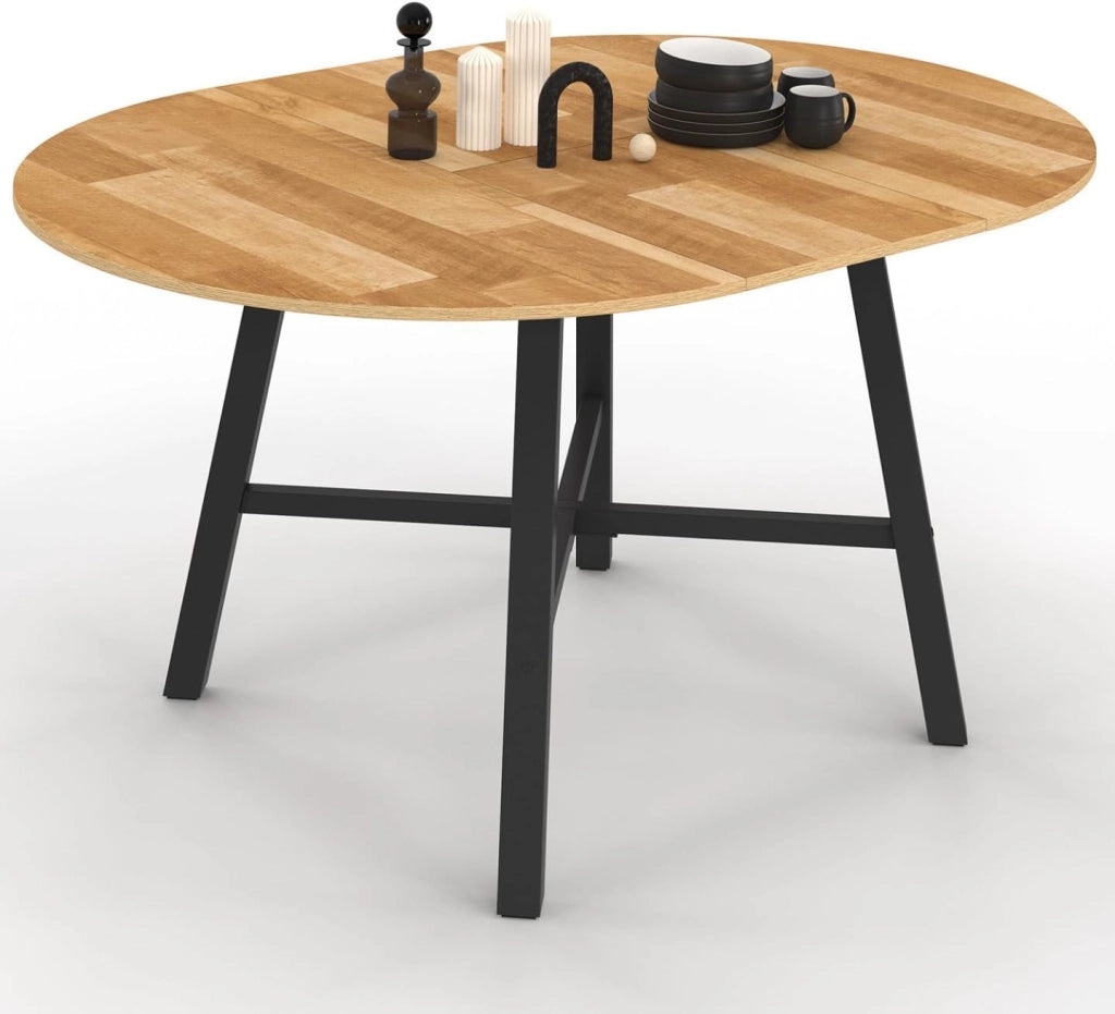 Tavolo da pranzo rotondo allungabile MADELEINE 4-6 persone in legno e metallo nero 110-150 cm
